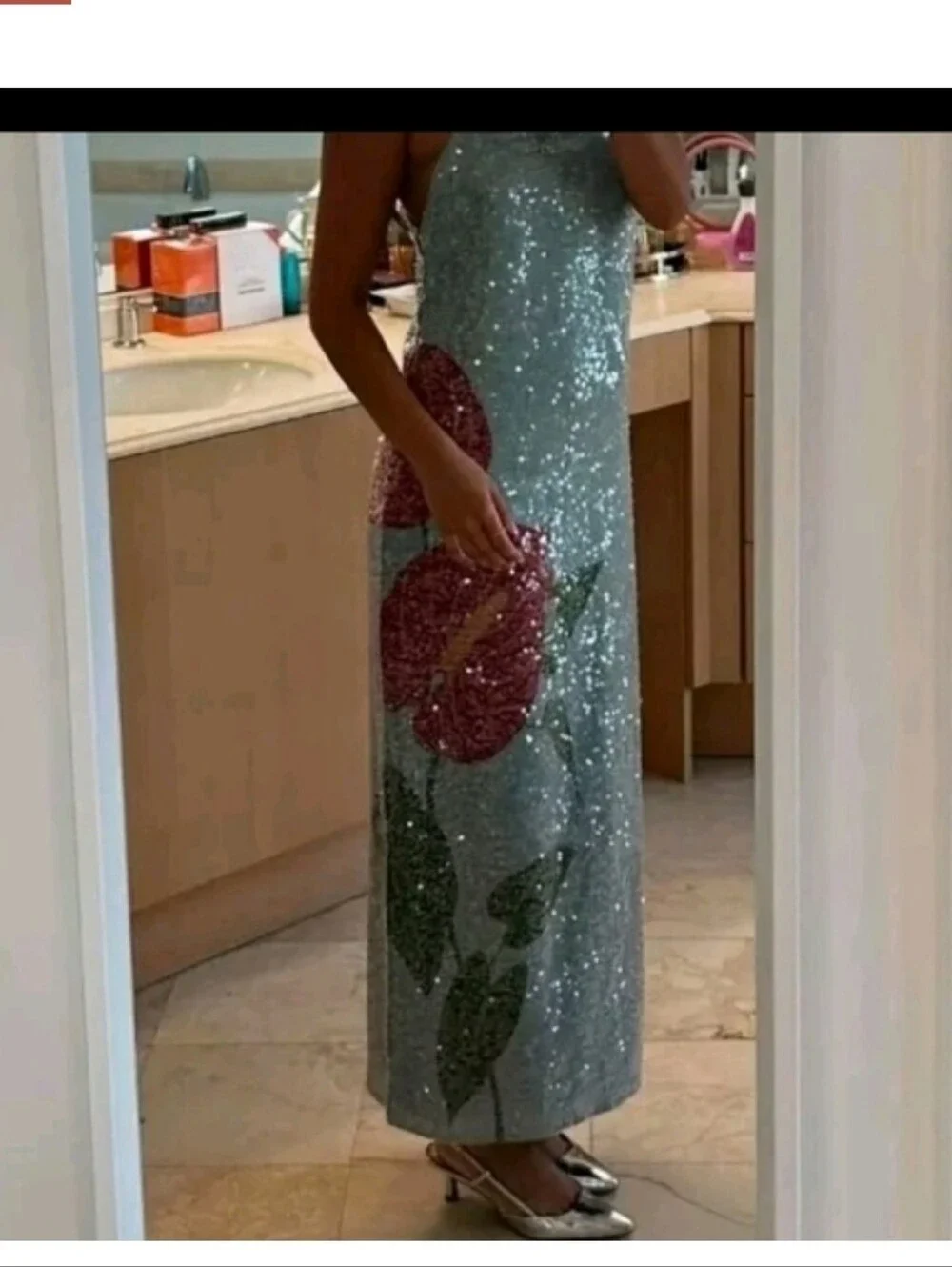FARM Rio Blue Floral Sequin Maxidress - Picture 3 of 5